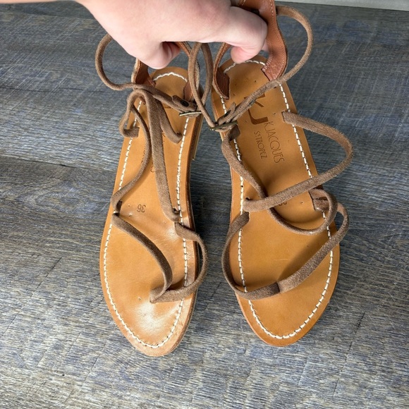 K. Jacques St. Tropez Epicure Sandals Pul Natural Tan Leather Gladiator Sandals - Picture 7 of 9